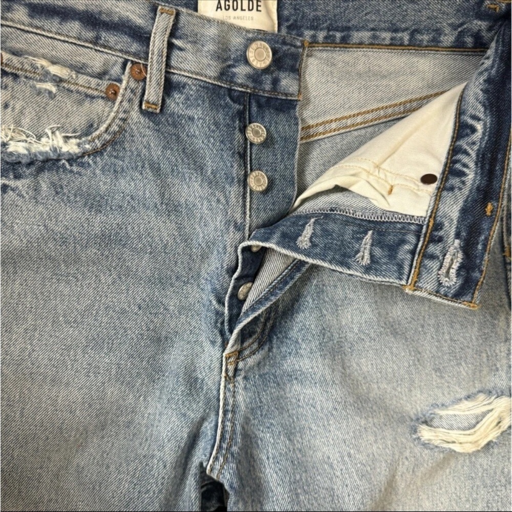 Agolde 90s Mid Rise Ripped Jeans Loose Fit Light Wash - Picture 3 of 13